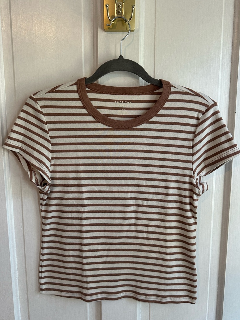 American Eagle Outfitters Brown & Cream Striped Short Sleeve Tee